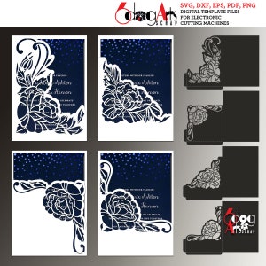 4 スリーブ ポケット 結婚式招待状封筒テンプレート デジタル ファイル SVG Dxf Eps PNG Pdf シルエット Cricut ダウンロード カッティング JB-1476
