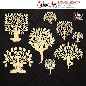 Yoga Tree of Life Logos Vector Digital Files SVG DXF Download Vinyl Crafts Cutting Silhouette Cricut Cnc Plasma Laser Cutter JB-1061