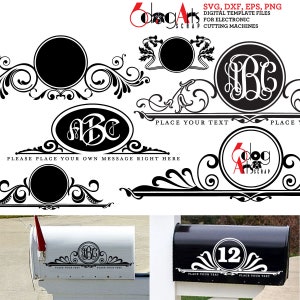Boîte aux lettres monogramme cadres fichiers numériques Svg Dxf Eps Png Silhouette SCAL Cricut imprimable vecteur téléchargement papier vinyle découpe JB-451