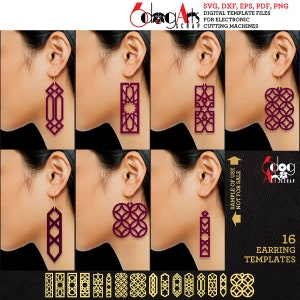 16 modèles marocains boucle d'oreille pendentif SVG DXF bois acrylique métal téléchargement vecteur fichiers numériques Cricut laser découpe plasma JB-1762