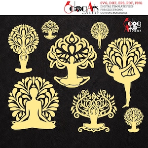Yoga Tree of Life Logos Vector Digital Files SVG DXF Download Vinyl Crafts Cutting Silhouette Cricut Cnc Plasma Laser Cutter JB-1066