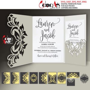 Envelope de renda, modelos de cartão, arquivos SVG DXF de corte digital, convites de casamento, papelaria, designs cortáveis, download, Silhouette Cricut JB-895na2