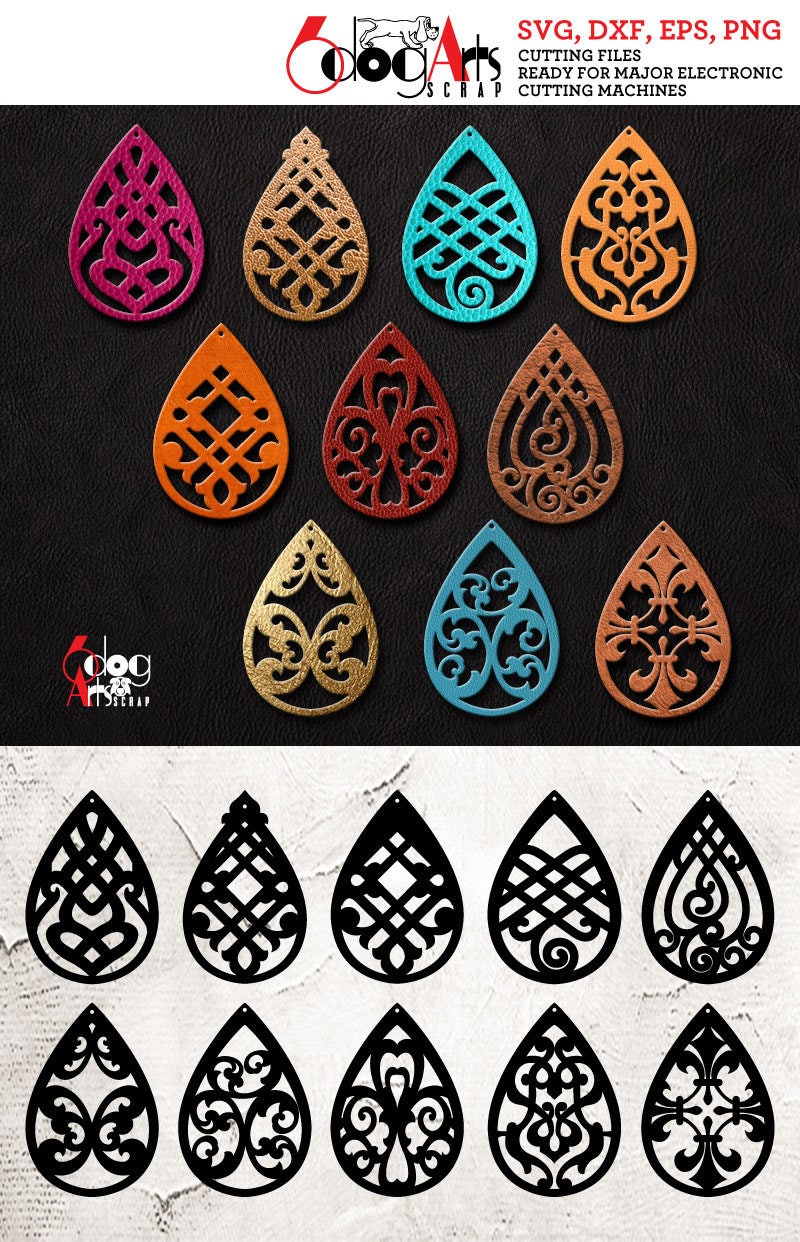 Download 10 Leather / Wood Earring Templates Vector Digital SVG DXF ...