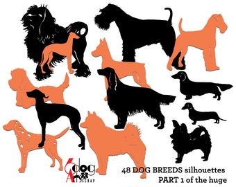 48 Silhuetas de Raças de Cães - Arquivos Vetoriais Digitais SVG, DXF, EPS, PNG - Silhouette, Cricut - Imprimíveis - Download Instantâneo - Corte em Vinil e Papel - JB-244b