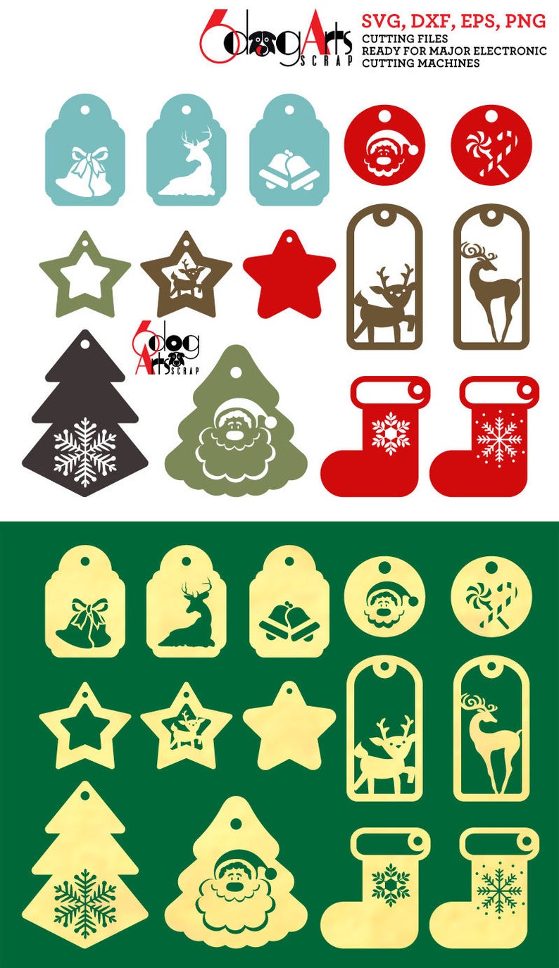 Download 14 Christmas Tags Digital Cut Files SVG DXF Vector ...