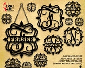 Split Framed Alphabet SVG DXF Vector Files Monogram Letters Iron On Vinyl Transfer Metal Laser Cutting Digital Download JB-1129
