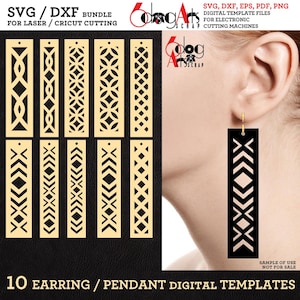 Plantillas digitales para pendientes de barra larga en formato SVG y DXF para descargar para corte láser y Cricut JB-1735