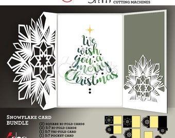 10 Snowflake Christmas Card Templates Digital Cut SVG DXF Wedding Invitation Stationery Laser Cuttable Download Silhouette Cricut JB-927