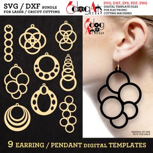 GlowForge レーザー Cricut Cutting JB-1106 用イヤリングテンプレートバンドル SVG/DXF デジタルファイルダウンロード