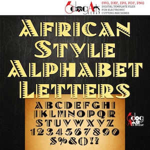 Alfabeto africano SVG DXF Imágenes vectoriales Letras de monograma Vinilo Hierro en transferencia de prensa de calor Glow Forge Silhouette Cricut JB-1291