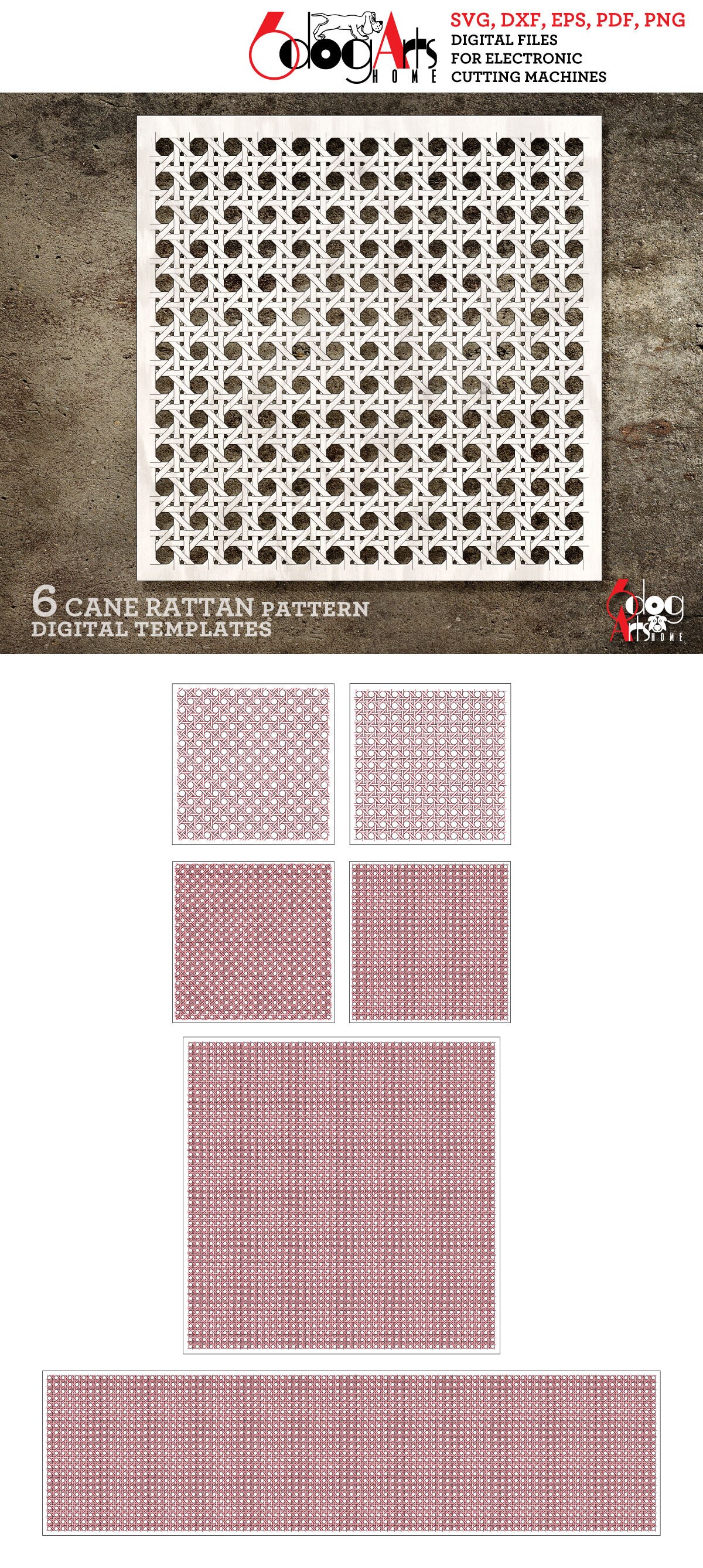 6 Score and Cut Realistic Rattan Cane Pattern Digital Templates SVG DXF ...