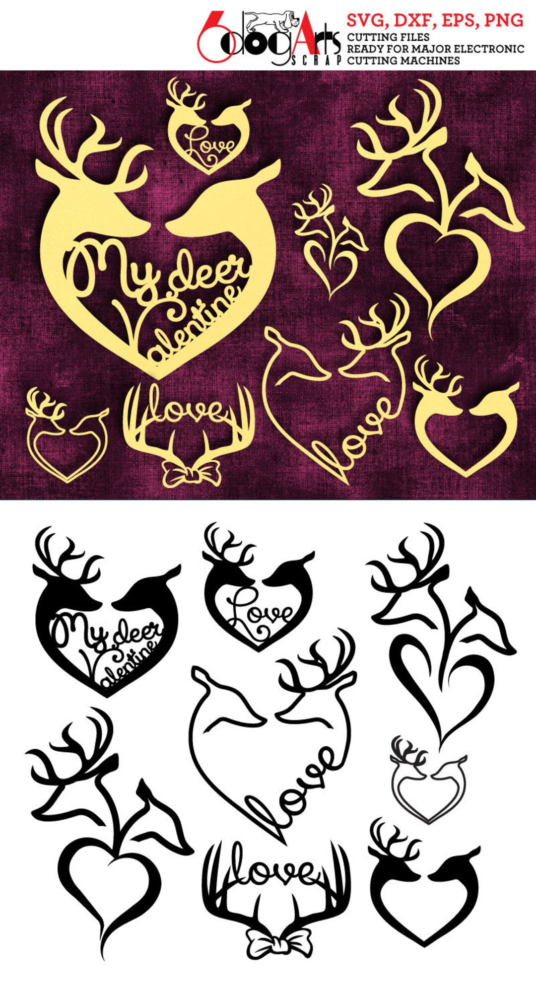 Deer Love Clipart Digital Files Svg Dxf Eps Png Silhouette SCAL Cricut ...