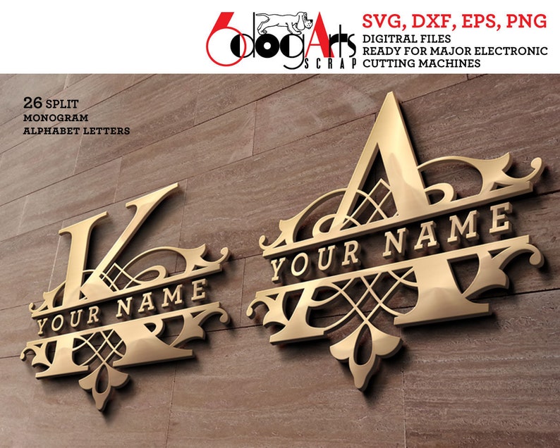 Download Split Monogram Letters Svg Dxf Vector Cut Files Monogram Font Etsy