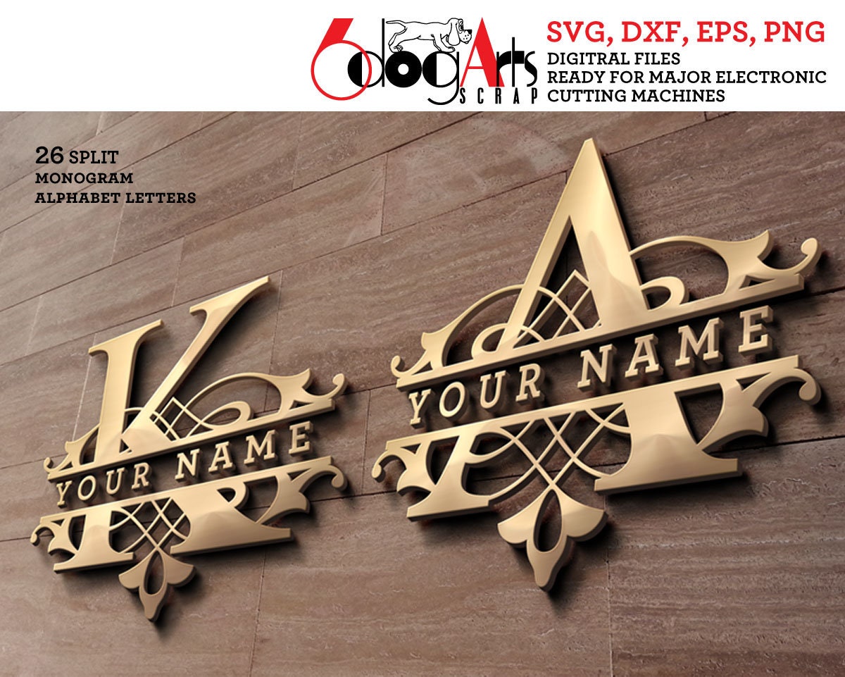 Download Split Monogram Letters Svg Dxf Vector Cut Files Monogram Font Etsy