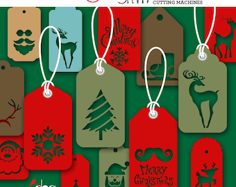 15 Christmas Tags Digital Files SVG DXF Vector Cuttable Printable Download Vinyl Iron On Heat Transfer Silhouette Cricut JB-931n