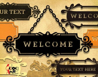 8 Text Frame Welcome Home Sign Name Digital Templates SVG DXF Vector Files Vinyl Transfer Wood Metal Laser Plasma Download JB-1204