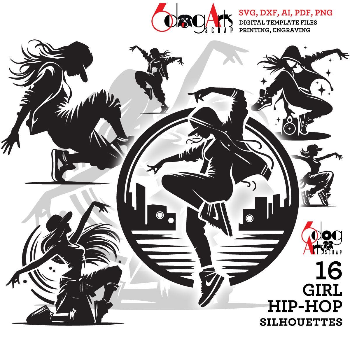 16 Girl Hip-hop Dancer Silhouettes Vector Digital Files SVG PNG Tumbler  T-shirt Sublimation Laser Cut Engraving Printable Download JB-2096 - Etsy, image size:1200x1200
