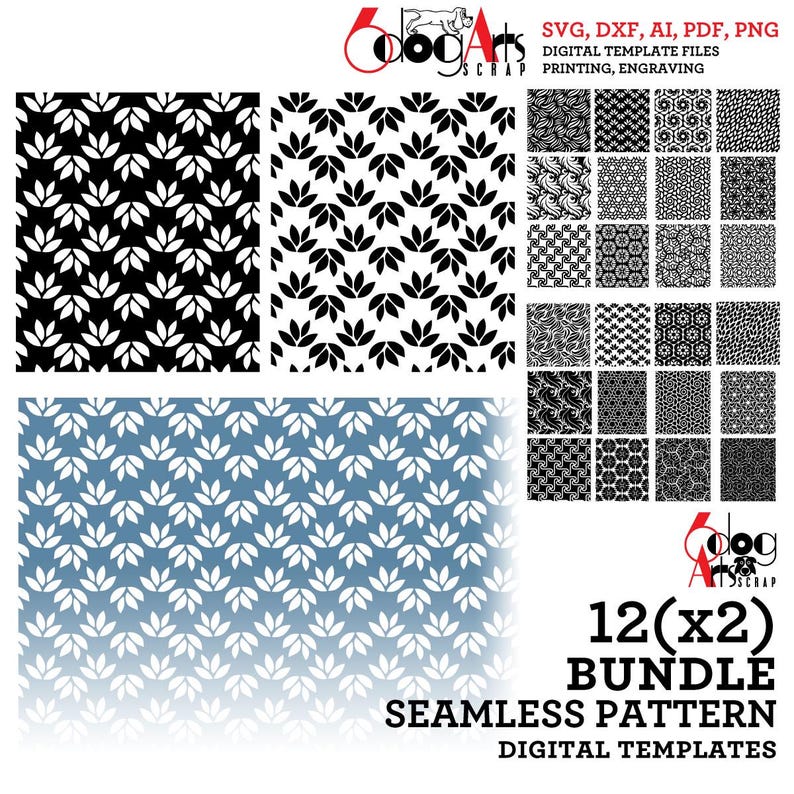 12(x2) SVG Bundle Seamless Pattern Digital Template Files Laser Cricut ...