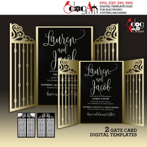 Modello di biglietto pieghevole a battente File SVG DXF digitali Invito a nozze Cancelleria Taglio laser Scarica Silhouette Cricut JB-1698