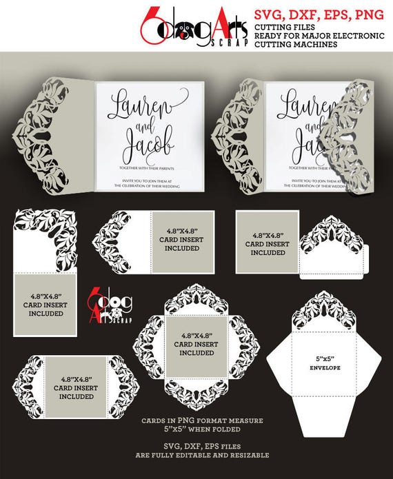 Download Floral Lace Cards / Envelopes Digital Cut Files Svg Dxf ...