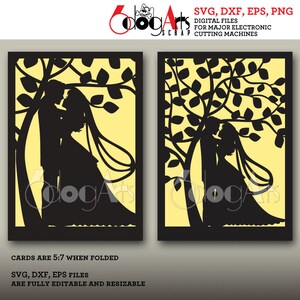 2 Hochzeit Lace Kartenvorlagen Digital Cut SVG DXF Dateien Hochzeitseinladung Braut und Bräutigam Laser Schneidbare Download Silhouette Cricut JB-859