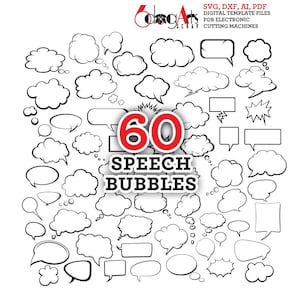 60 fumetti SVG DXF fumetti esclamazioni modelli file digitali vettoriali stampabili download laser Cricut carta vinile taglio JB-809
