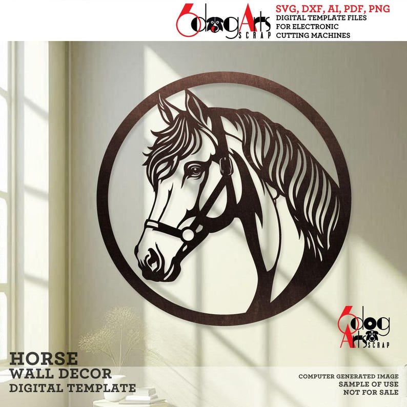 Horse Head Wall Decor SVG DXF Digital Templates Laser cnc Plasma Metal Wood Paper Cutting Vector Printable Instant Download