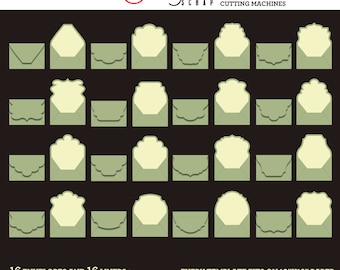 May include: A set of 16 digital envelope and liner templates for 5x7 cards. The templates are designed to fit on 12x12 inch paper. The image shows a variety of envelope designs with different shapes and styles. The text "DooArts Scrap" is visible in the top left corner of the image.