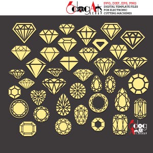 May include: A collection of 35 different diamond shapes in a yellow color, perfect for crafting and cutting projects.