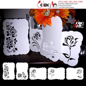 5 ausgebogte Blumenspitze Kartenvorlagen Digitaler Schnitt SVG DXF-Dateien Hochzeitseinladung Laser Cuttable Download Silhouette Cricut JB-1331