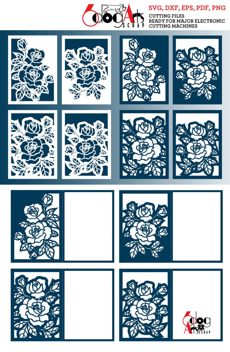 Download 4 Bi-Fold Rose Flower Lace Card Templates Digital Cut SVG ...