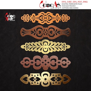 5 Ornate Cuff Bracelet Leather Jewelry Templates Vector Digital SVG DXF Files Cuttable Download Laser Cutting Cricut Maker JB-1092
