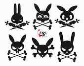 ② Rabbit-PaperCutting- 6 Rabbit Bunny Skulls Vector Digital Files SVG DXF Cuttable