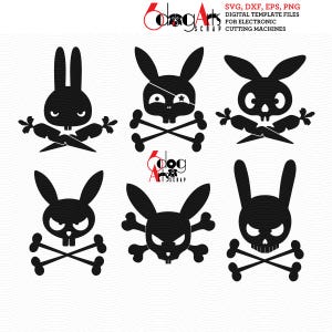 6 têtes de mort lapin lapin vecteur fichiers numériques SVG DXF imprimable téléchargement vinyle fer sur la chaleur presse transfert Silhouette Cricut JB866