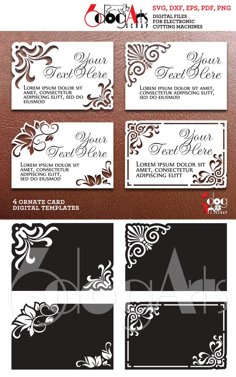 Ornate Card Templates Digital SVG dxf Files Wedding Invitation RSVP Place Name Cards Laser Cutting GlowForge Cricut Download