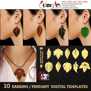 10 Earring Pendant SVG DXF Templates Leaf Wood Acrylic Metal Leather Jewelry Download Digital Files Laser Cricut Plasma Cutting JB-1189