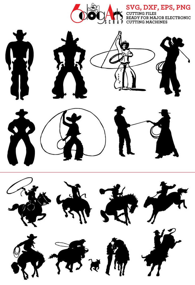 38 Cowboy, Cowgirl Clip Arts Digital Vector Files Svg Dxf Silhouette Cricut Vector Printable Download Vinyl Cutting JB-707 image 3