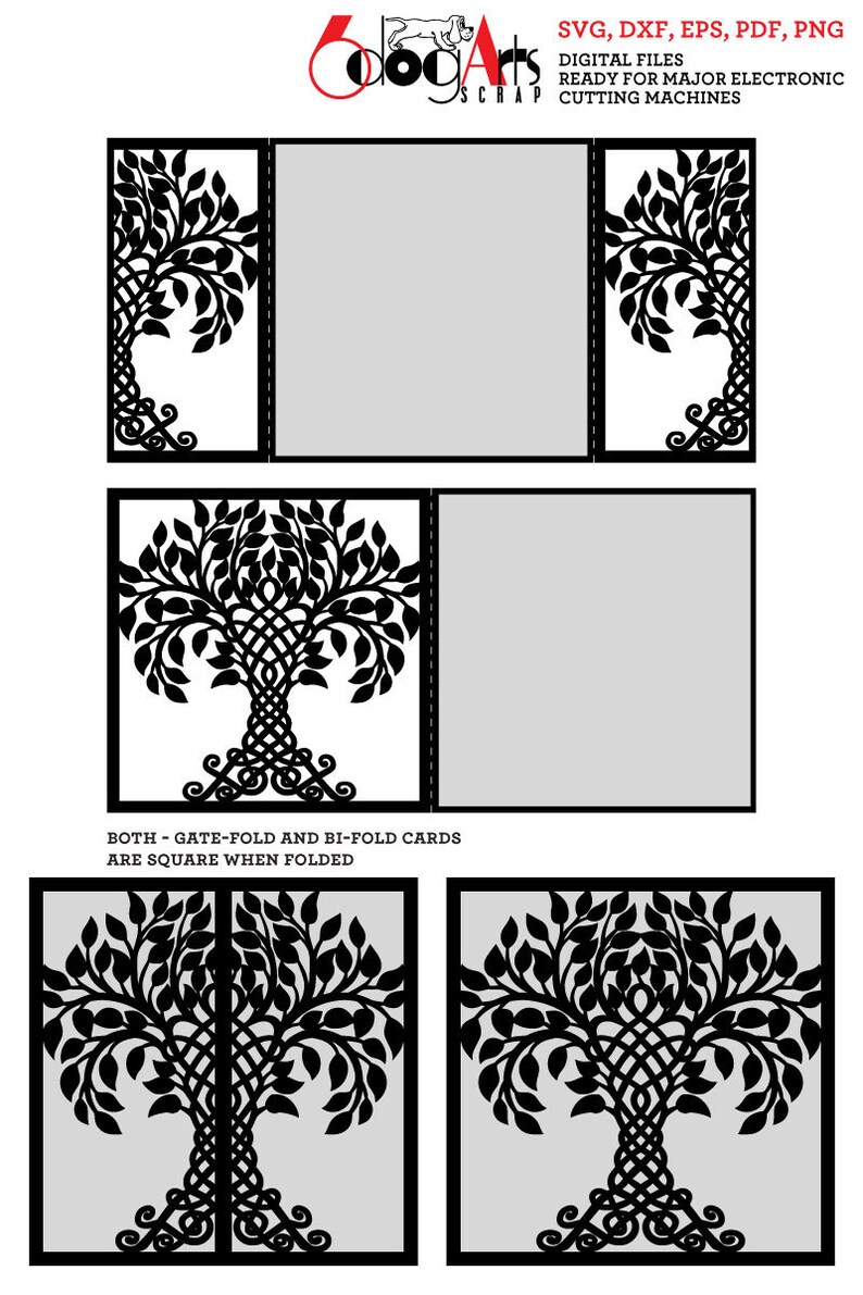 2 Celtic Tree Gate-fold Bi-fold Card Templates Digital Cut SVG DXF Files Wedding Invitation Laser Cutting Download Silhouette Cricut JB-1714 image 5