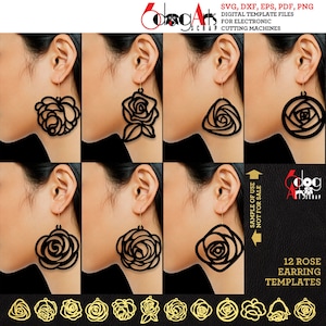 12 Earring SVG DXF Templates Rose Wood / Acrylic / Metal Jewelry Download Vector Digital Files Laser Cricut Plasma Cutting JB-1722
