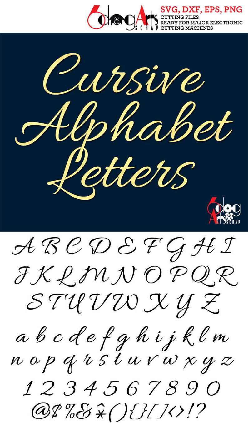 Elegant cursive alphabet svg dxf vector images monogram etsy