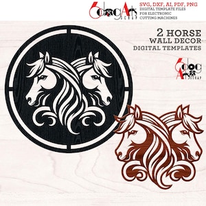 2 Pferde Wand Dekor SVG DXF Digitale Vorlagen Laser cnc Laser cnc Metall Holz Papierschneiden Schneideplotter bedruckbar Sofort Download JB-512
