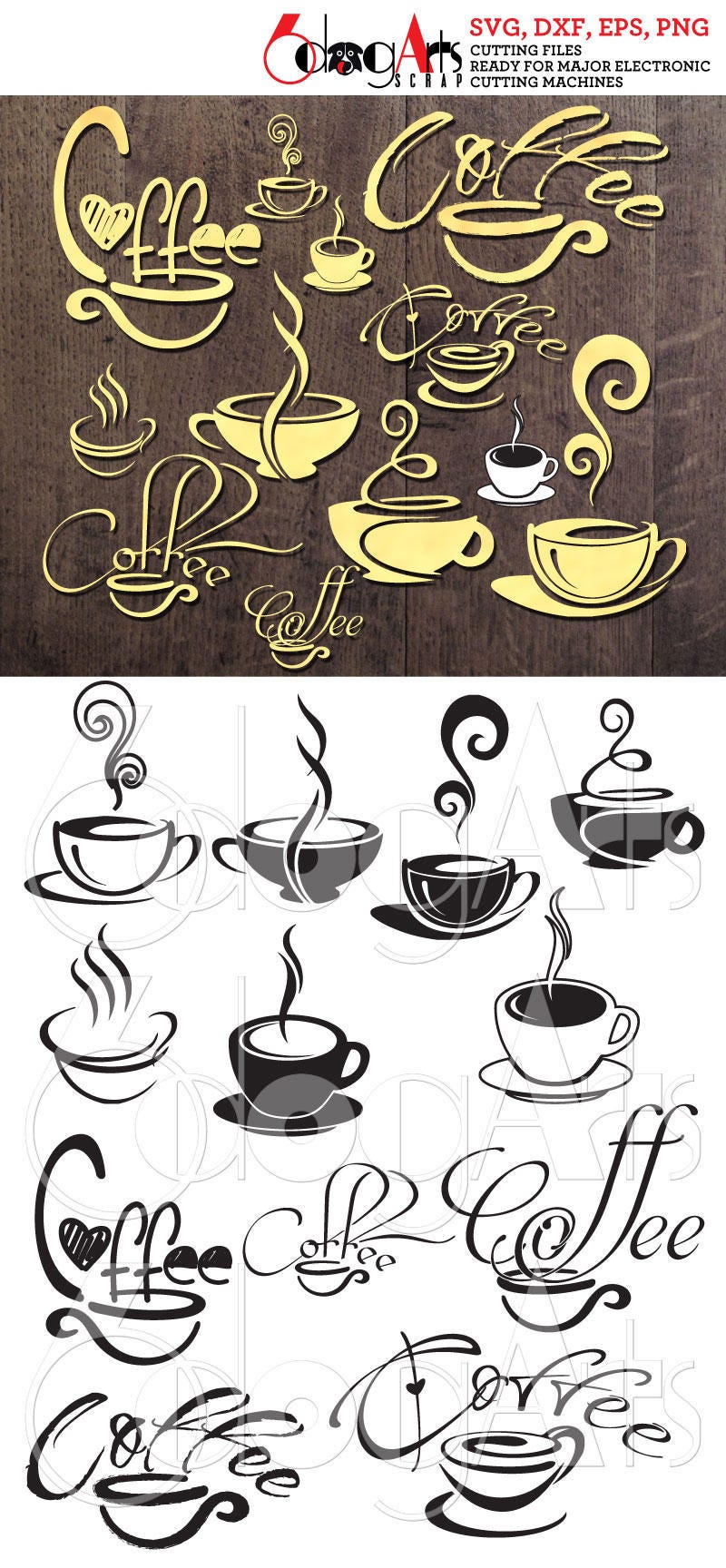 Download Coffee Clip Art Digital Cut Files Svg Dxf Eps Png | Etsy