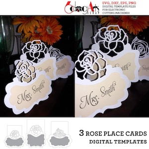 3 modèles de marque-places de Table de tente de mariage en dentelle rose Fichiers vectoriels numériques Silhouette DXF SVG Téléchargement Cricut papier découpé JB-1158