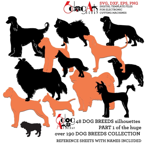 48x Hunderasse Silhouetten Vektor Digitale Dateien svg Dxf Eps Png Silhouette Cricut Printable Instant Download Papier Vinyl schneiden JB-244a