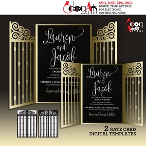 Modèle de carte Gate-fold Fichiers numériques DXF SVG Faire-part de mariage Papeterie Découpe laser Télécharger Silhouette Cricut JB-1697