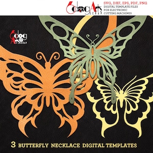 3 modèles de collier papillon en cuir Fichiers de bijoux DXF SVG vectoriels numériques Téléchargement instantané Découpe laser Cricut Maker JB-1113
