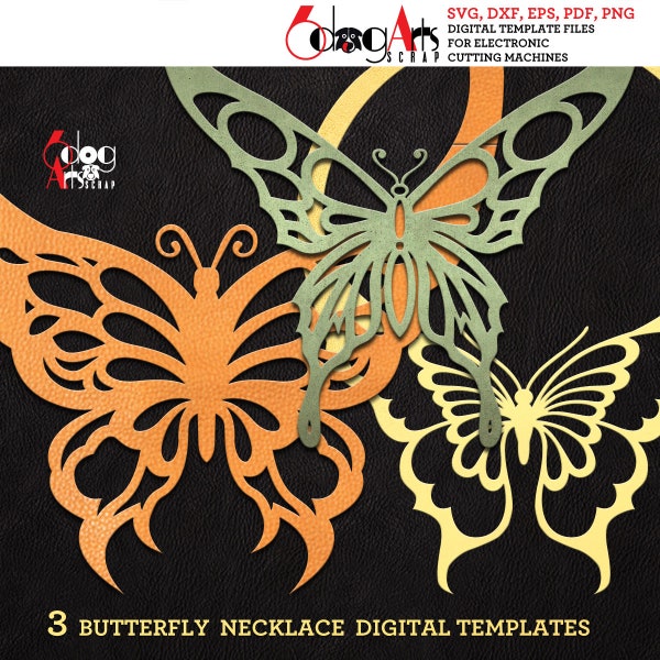 3 Leather Butterfly Necklace Templates Vector Digital SVG DXF Jewelry Files Instant Download Laser Cutting Cricut Maker JB-1113