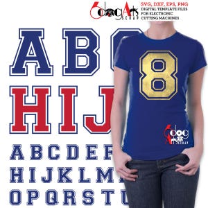 Pode incluir: Um conjunto de letras maiúsculas em uma fonte de estilo universitário. As letras são contornadas em azul marinho e preenchidas com vermelho ou azul. As letras A, B, C, D, E, F, H, I, J, K, L, M, O, P, Q, R, S, T e U são mostradas.
