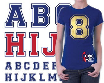 Varsity Alphabet Letters SVG DXF Files Sport Monogram Cuttable Jersey Number College Football Basketball Baseball Team Uniform Supply JB-104