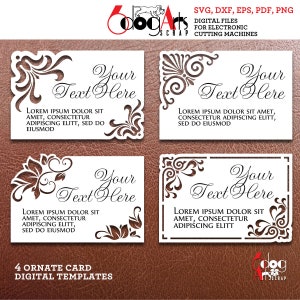 4 verzierte Kartenvorlagen Digitale SVG-Dxf-Dateien Hochzeitseinladung R.A.S.P. Tischkarten Lasergravur GlowForge Cricut Download JB-1989